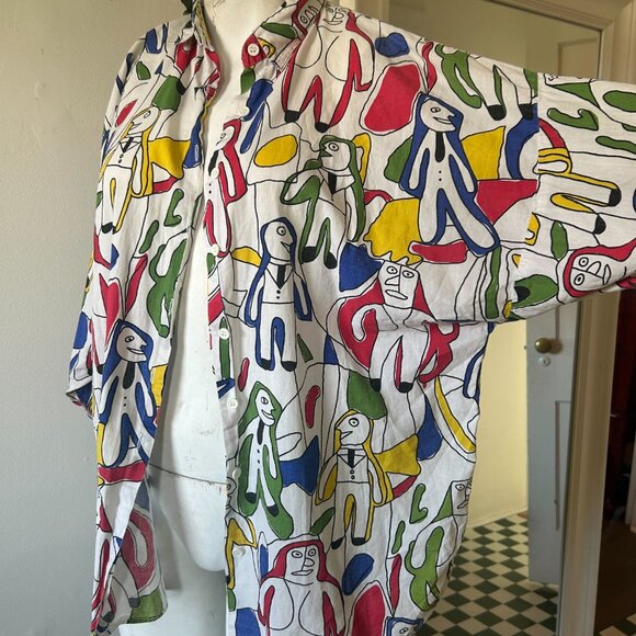 Vintage Collared Three-Quarter Length Button-Up – Men in Suits Print, Medium - Picture 3 of 3